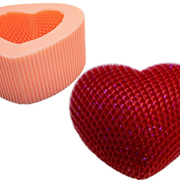 Desenli Büyük Kalp Silikon Mum Kalıbı M-202