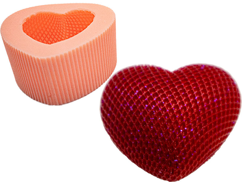 Desenli Büyük Kalp Silikon Mum Kalıbı M-202