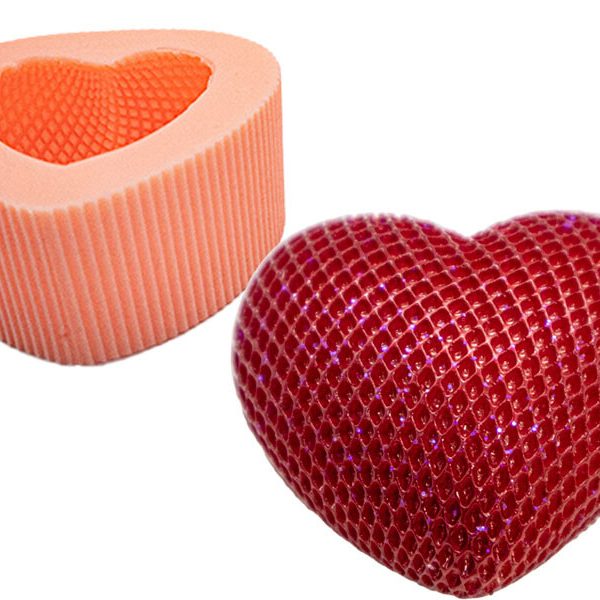 Desenli Orta Boy Kalp Silikon Mum Kalıbı M-203