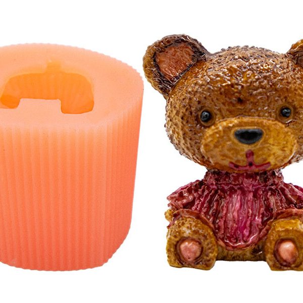 Süslü Oturan Ayıcık Silikon Mum Kalıbı M-283