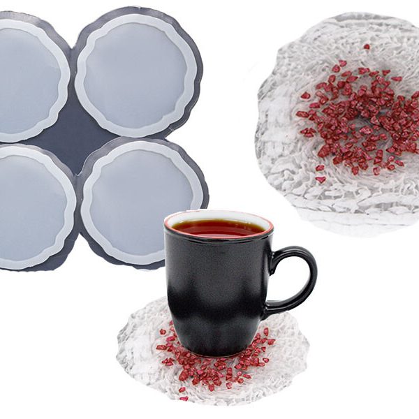 4'lü Düzensiz Yuvarlak Bardak Altlığı Epoksi Kalıbı EPK-728