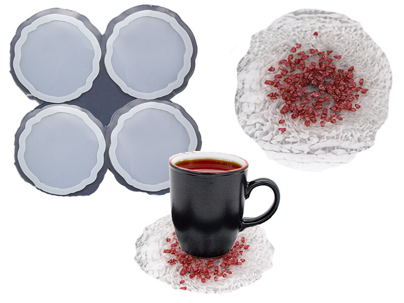 4'lü Düzensiz Yuvarlak Bardak Altlığı Epoksi Kalıbı EPK-728