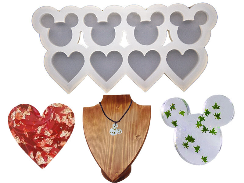 8'li Mickey Mouse ve Kalp Kolye Epoksi Kalıbı EPK-726