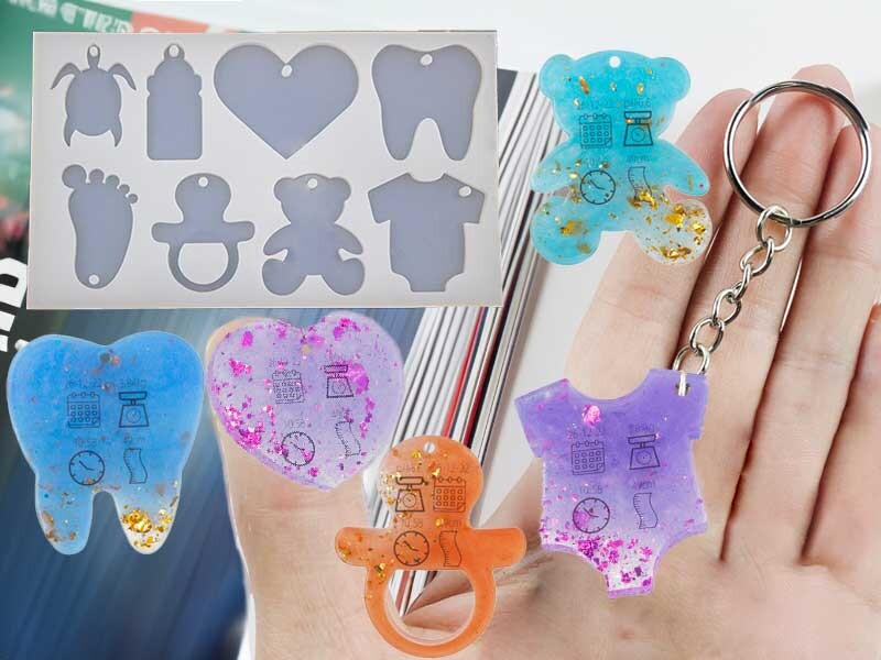 8'li Bebek Objeleri Anahtarlık Epoksi Kalıbı EPK-453