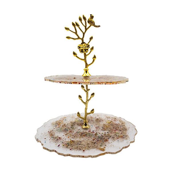Epoksi Dalda Kuş Model Kek Standı Demiri Gold