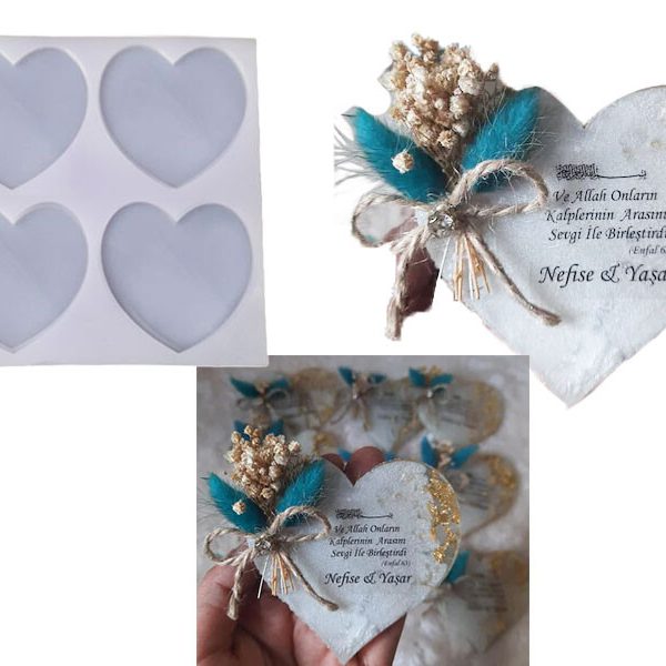 4'lü Kalp Magnet Epoksi Kalıbı EPK-393