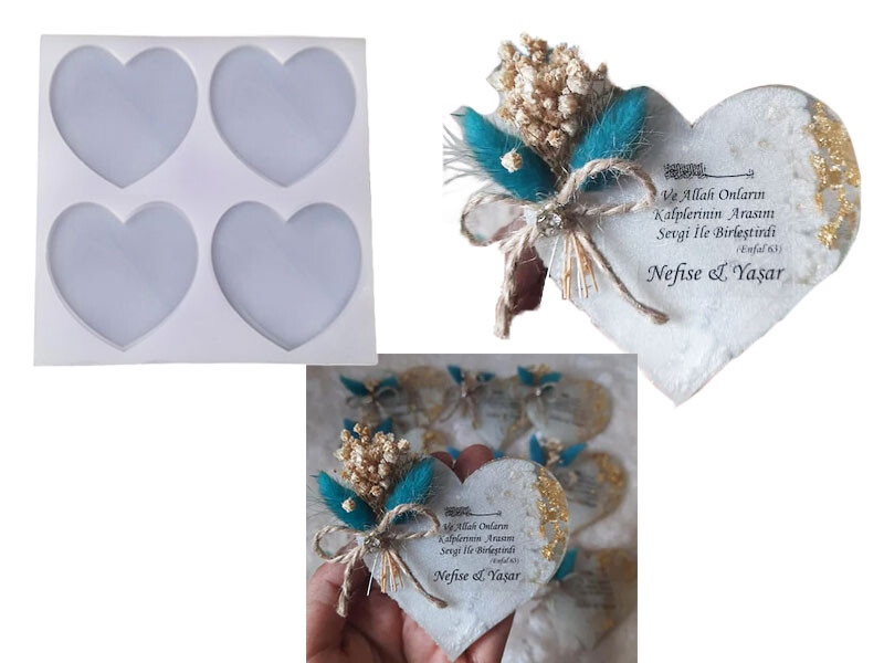 4'lü Kalp Magnet Epoksi Kalıbı EPK-393