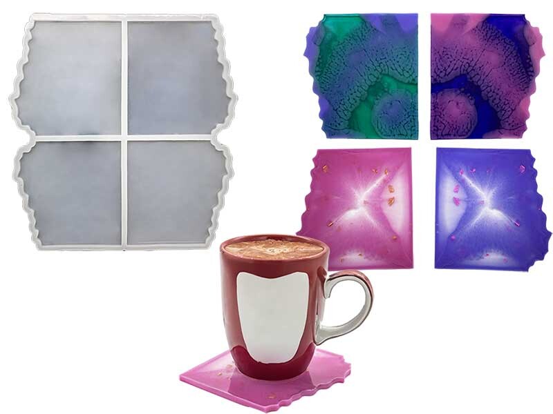 4'lü Tırtıklı Bardak Altlığı Epoksi Kalıbı EPK-394