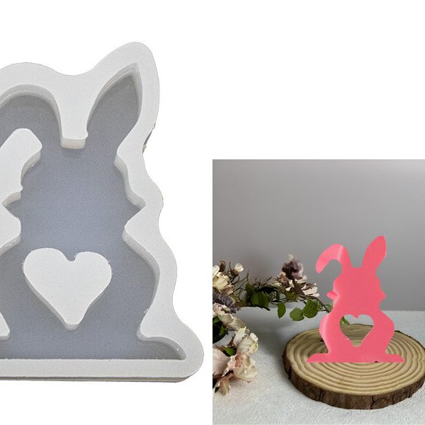 Küçük Yatık Kulak Kalpli Tavşan Epoksi Kalıbı EPK-676