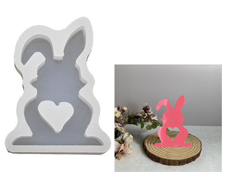 Küçük Yatık Kulak Kalpli Tavşan Epoksi Kalıbı EPK-676